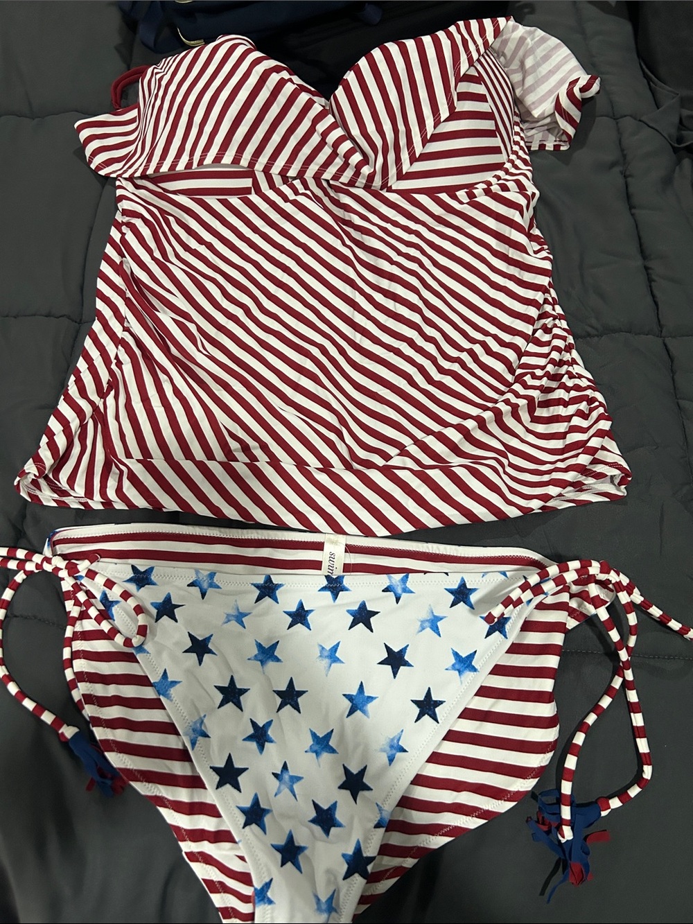 Lane Bryant  Red & White Striped tankini top and side tie bottoms